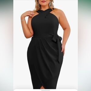 Hanna Nikole Plus Size Halterneck Wrap Front Ruched Bodycon Dress